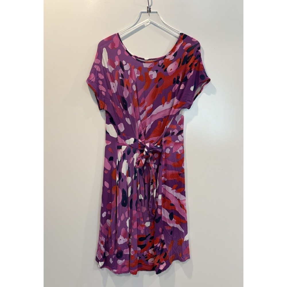 Kelly by Clinton Kelly Womens 1X Purple Abstract Print Tie Waist Jersey Dress